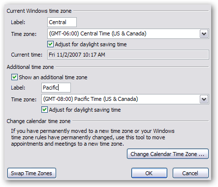 Outlook time zone update tool